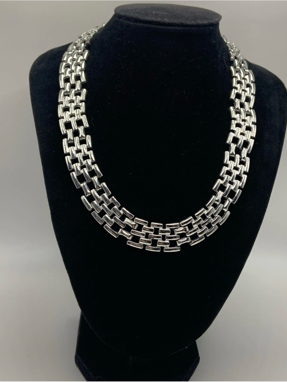 Vintage Silver Tone Flat Chain Necklace